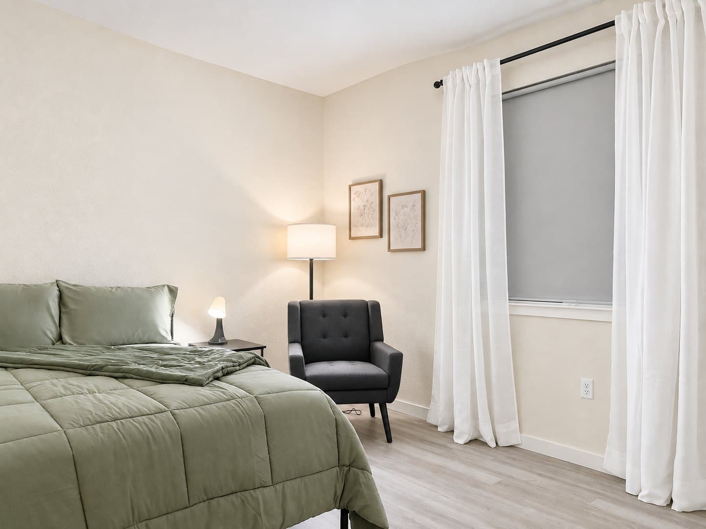 Cozy resident bedroom with warm furnishings